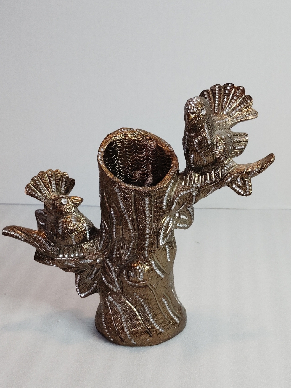Brass Metal Handmade Birds On Tree Trunk